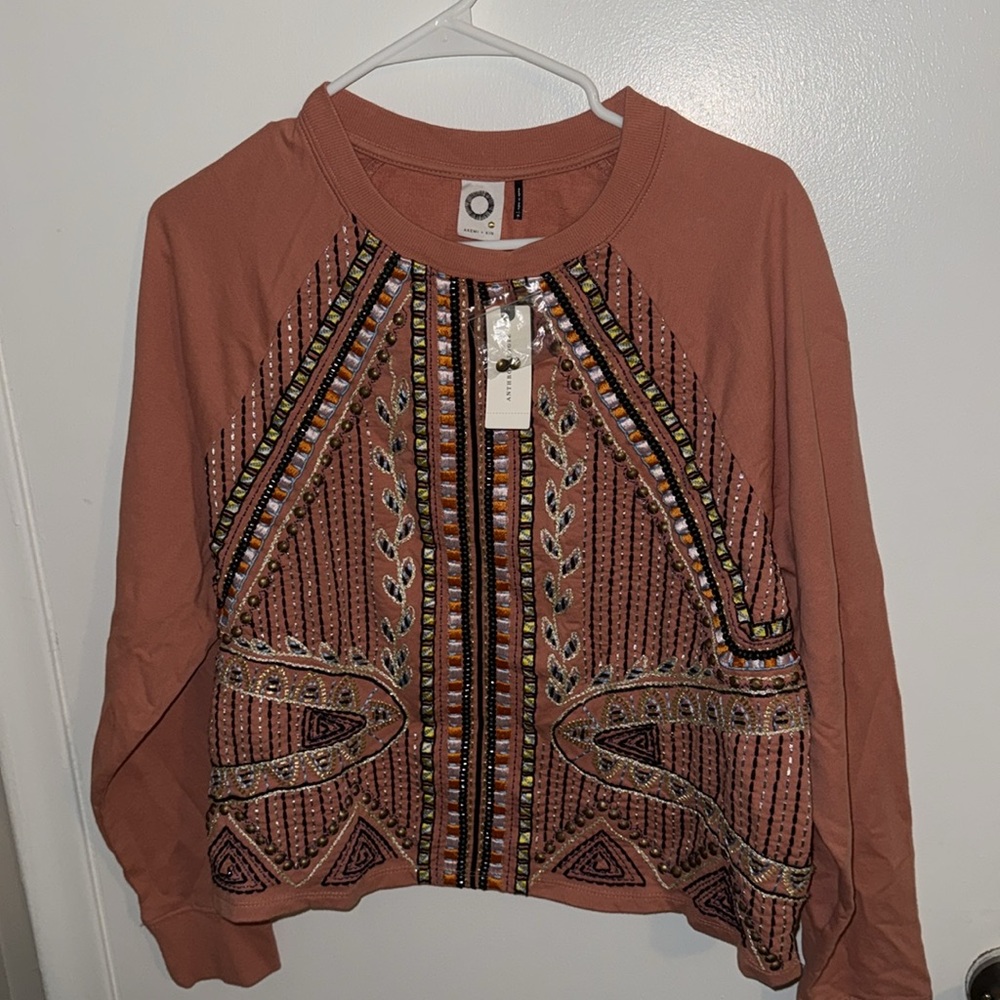 Anthropologie Pink Embellished Crewneck Sweater - Picture 10 of 13